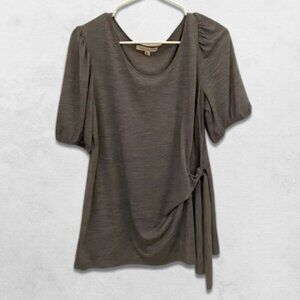 Parallel Skies 3/4 Sleeve Blouse Waist Tie Puff Sleeves Lightweight Soft Gray L